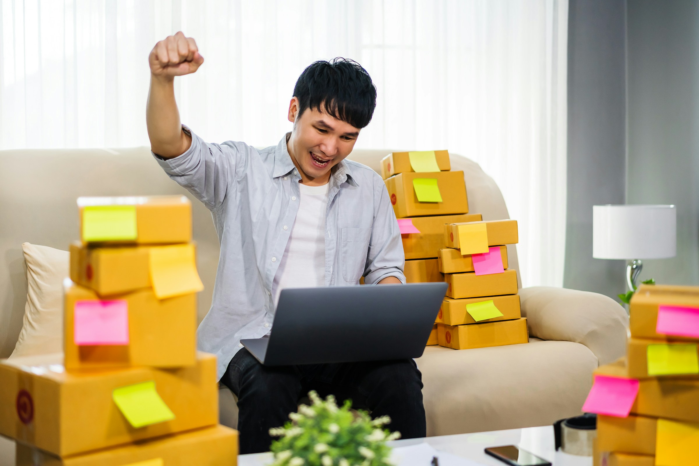 Happy customer ordering